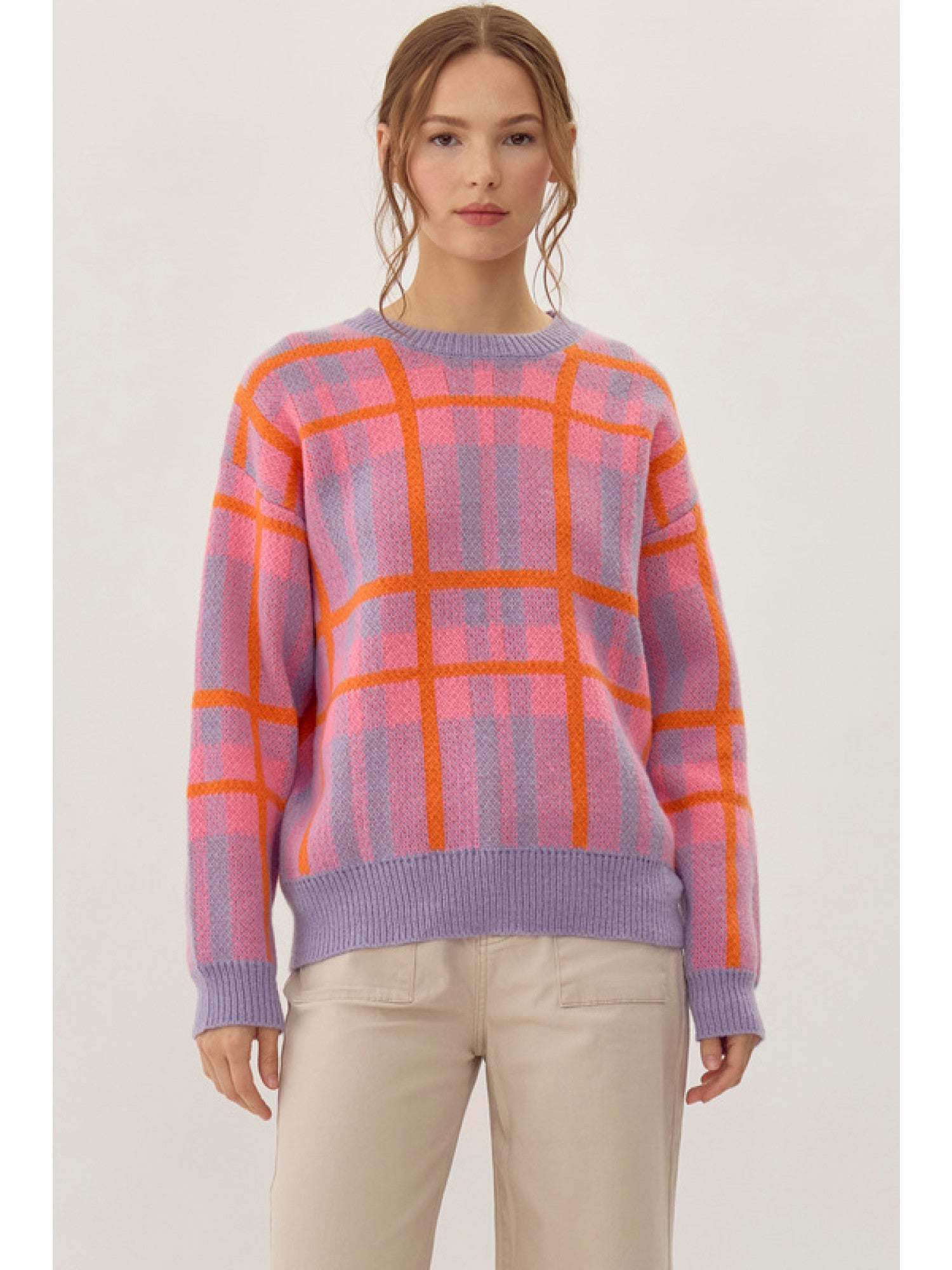 Lavender Plaid Knit Pullover