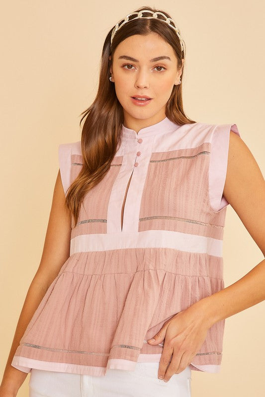 Contrast Woven Top Pink