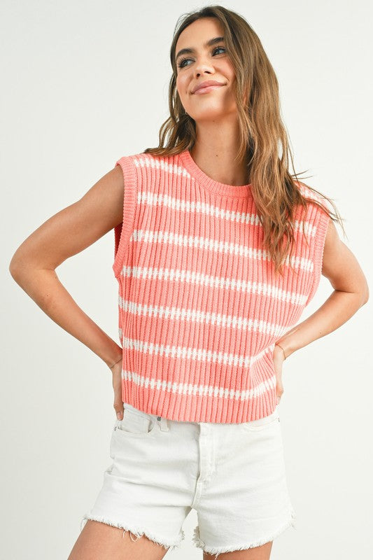 Striped Knit Sweater Coral