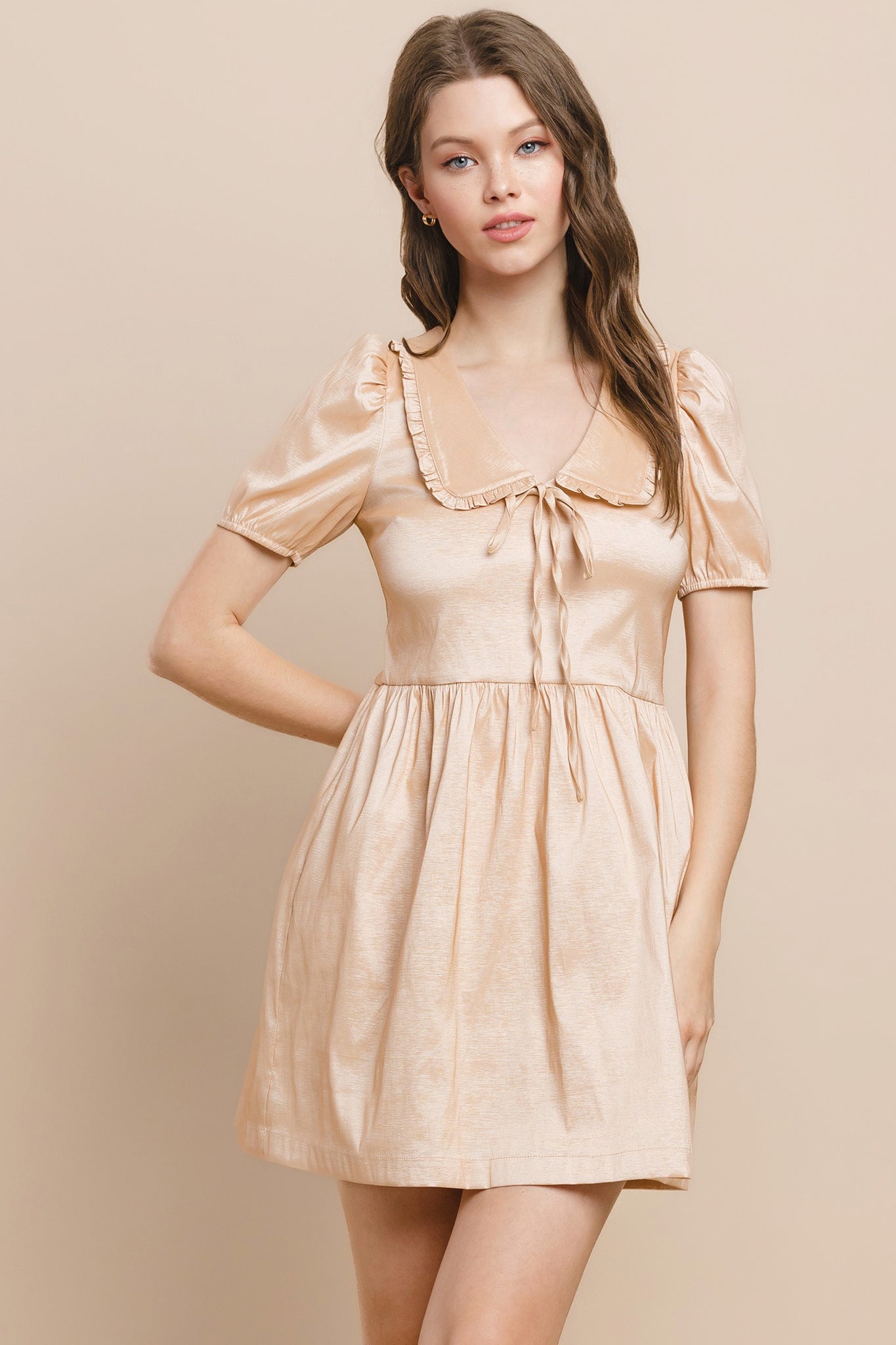 Baby Doll Ruffle Trim Dress Champagne