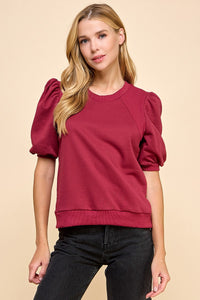 Short Puff Sleeve Sweatshirt Crimson