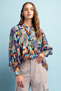 Printed Bubble Sleeve Top