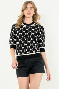 Black Patterned Knit Top