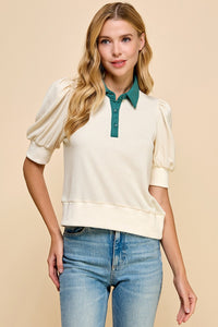 Collared Puff Sleeve Cream