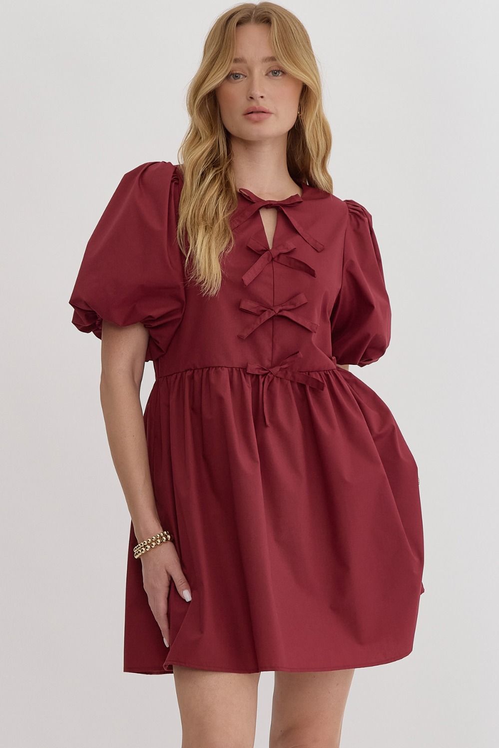 Bowed Bubbled Sleeve Mini Crimson