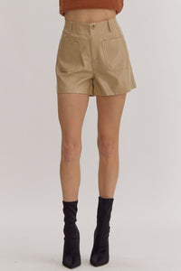 High Waisted Faux Leather Short Almond