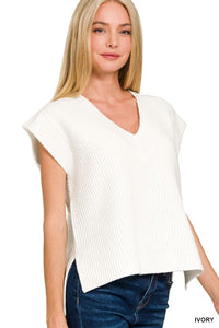 Oversize Sweater Vest Side Slit Ivory