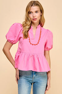 Puff Sleeve Detailed Top Pink