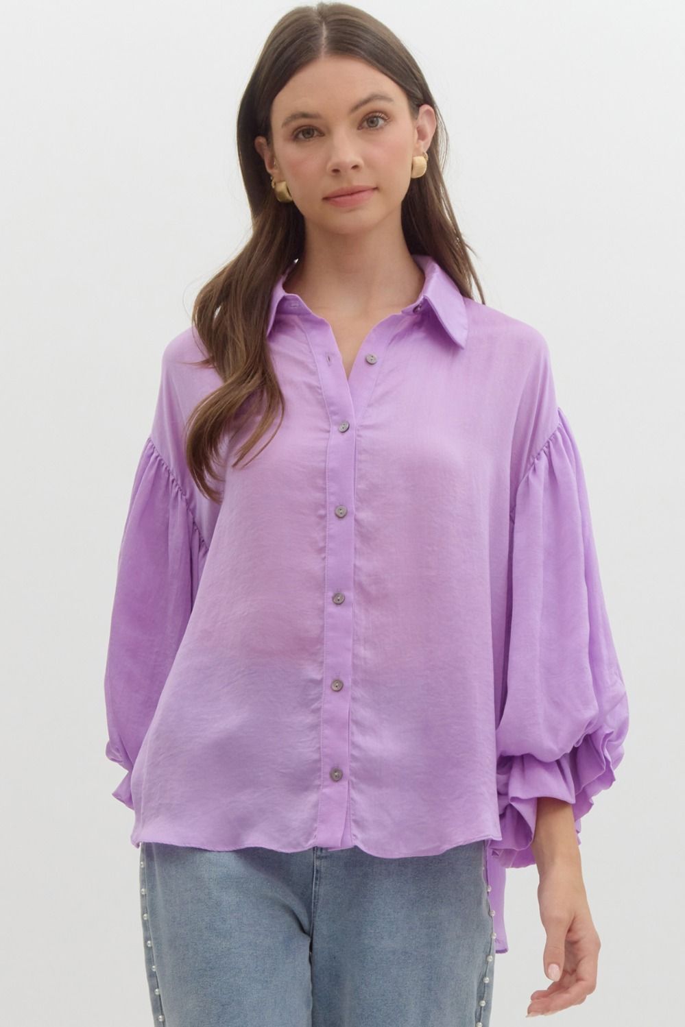 Satin Button Down Lavender