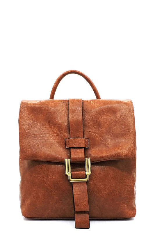 Faux Leather Backpack Light Brown