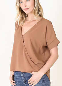 Woven Draped Front Top Deep Camel
