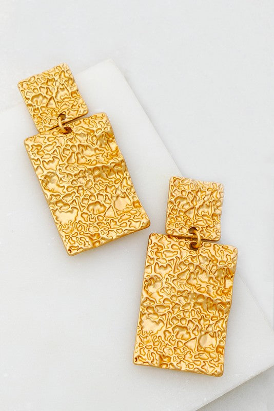 Wavy Hammered Rectangle Earrings Gold