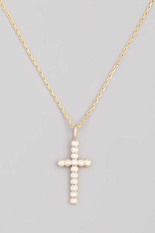 Beaded Cross Necklace Gold