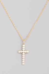 Beaded Cross Necklace Gold