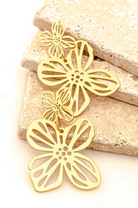 Double Openwork Flower Earrings Gold