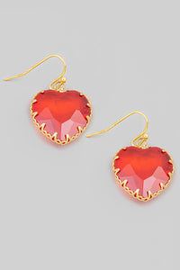 Crystal Heart Earrings Red