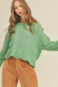 Patterned Flare Sleeve Knit Sweater Sage