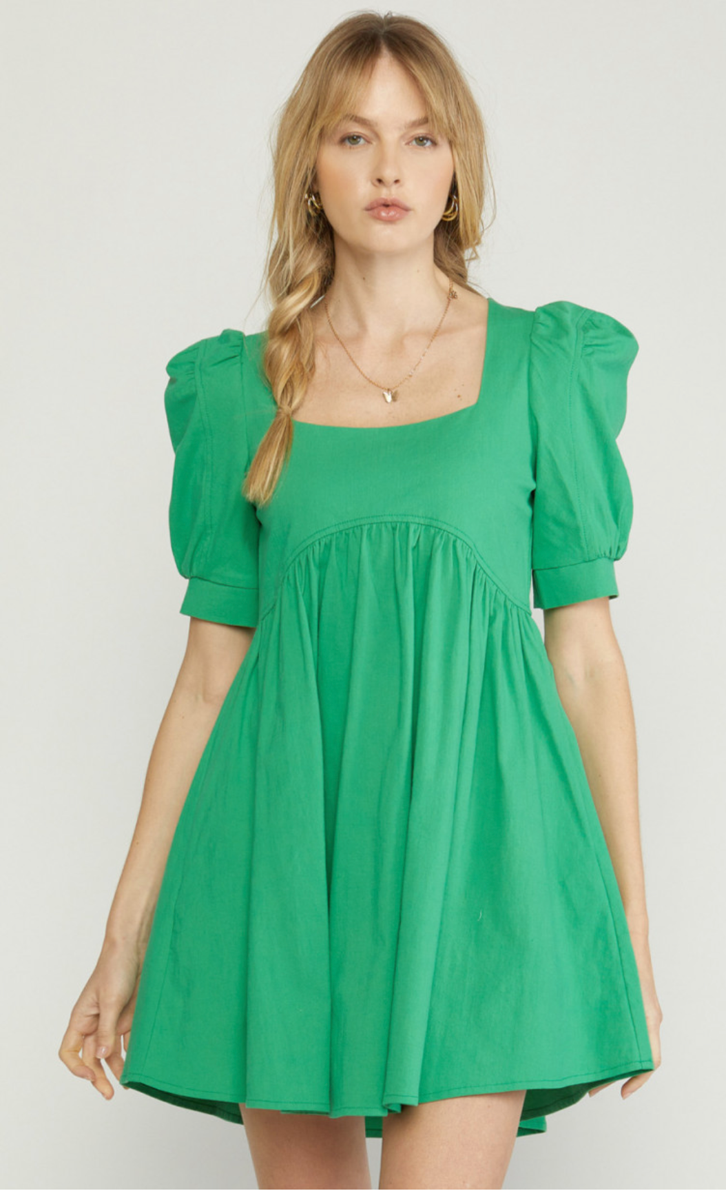 Square Neck Babydoll Dress Green